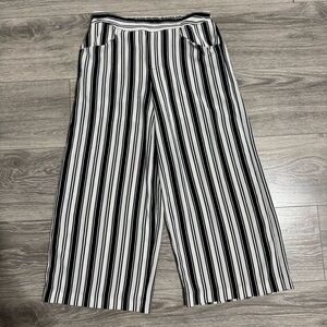 BE COOL Women Monochrome Striped Lined Elastic Waist Relaxed Fit Pants Sz S